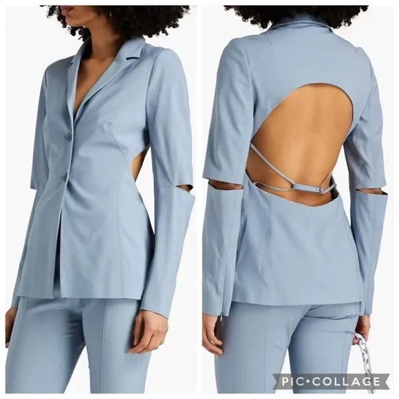 Jacquemus Melo Cutout Blazer Blue Stretch Wool Size 10 NWT - Picture 3 of 16